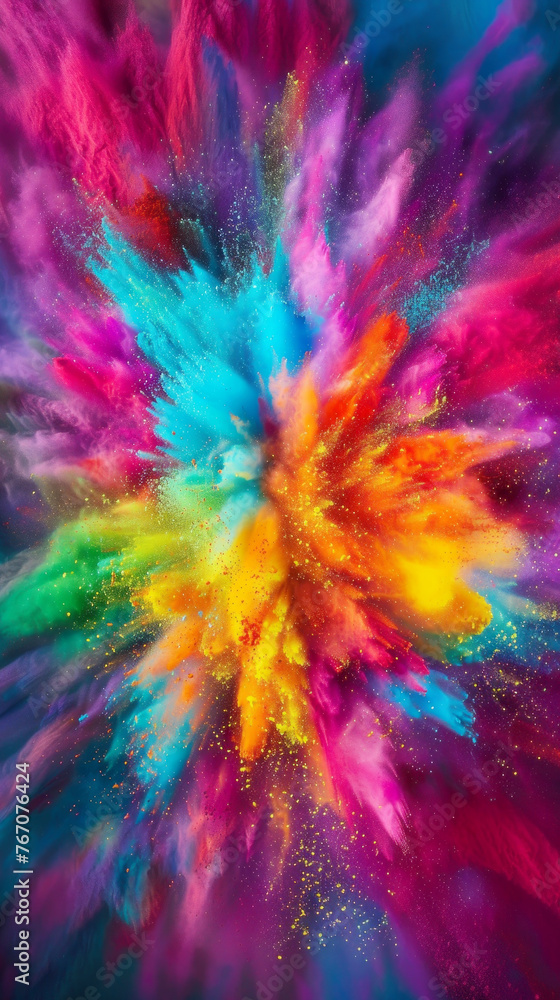 Festive background Holi festival of colors. Dynamic explosion colored powder