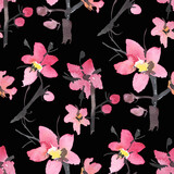 Seamless pattern with watercolor flowers.  A plum blossom.