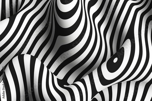 Black and White Geometric Pattern with Straight and Curved Lines, Abstract Vector Illustration