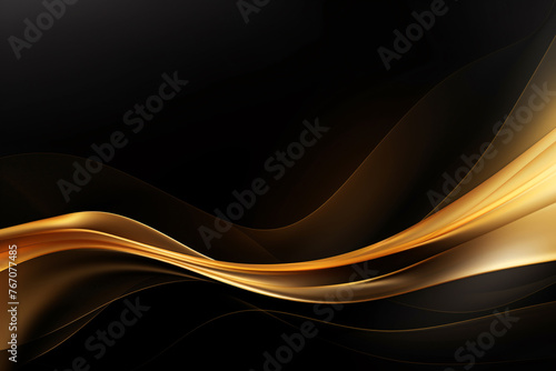 Abstract digital wave with shimmering gold particles on dark background. Luxury and elegant technology background