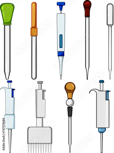 pipette set cartoon. drop bottle, serum oil, lab eyedropper pipette sign. isolated symbol vector illustration