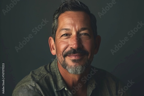 Portrait of handsome mature man with beard and mustache on dark background