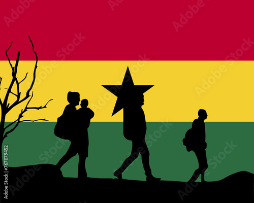 Immigration and refugees front of Ghana flag, immigrant and refugee concept