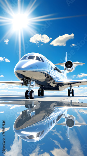 Sleek Airplane Under Brilliant Blue Sky - A Symbol of Innovation and the Spirit of Exploration © Alta
