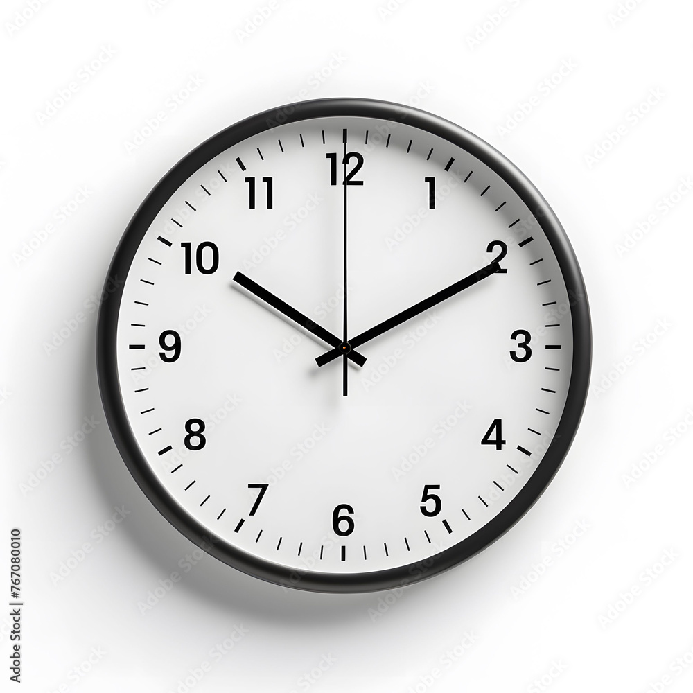 A sleek minimalist wall clock displaying a simple design, isolated against a white background. A sleek minimalist wall clock displaying a simple design, isolated against a white background.
