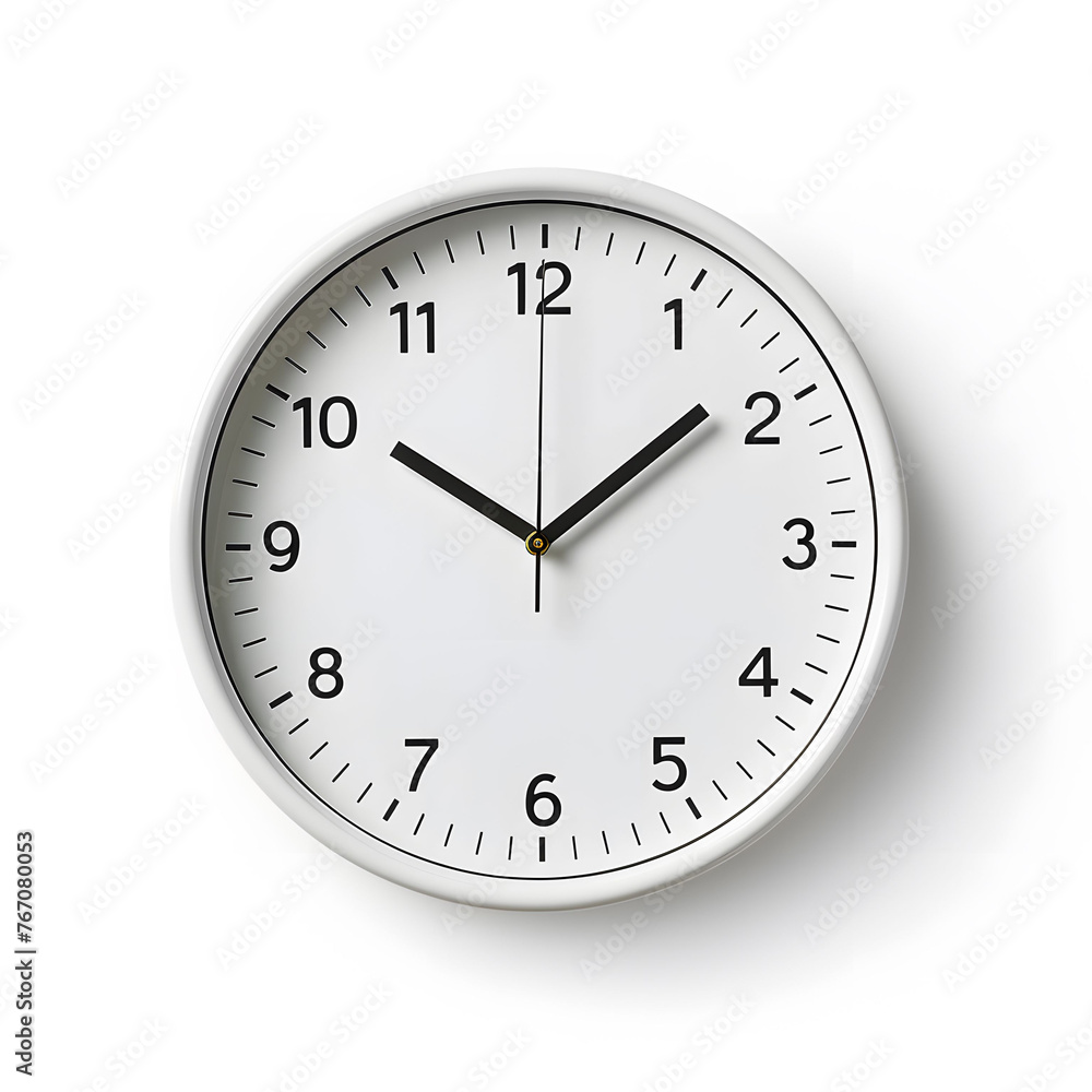 A sleek minimalist wall clock displaying a simple design, isolated against a white background. A sleek minimalist wall clock displaying a simple design, isolated against a white background.
