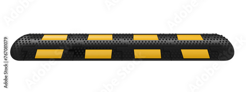 Speed bump element or obstacle on the road to reduce speed on the road. Sleeping policeman. Road safety regulations. Lying Policeman isolated on white. Traffic rules concept. Realistic 3d vector illus