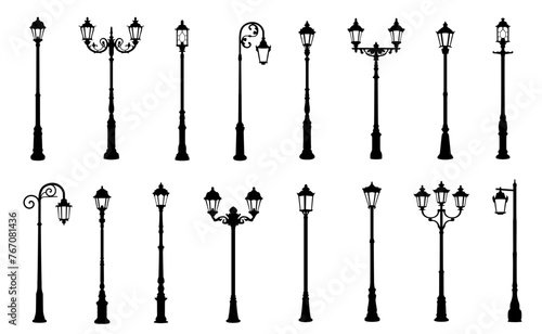 street old lamps silhouettes on the white background volume 2