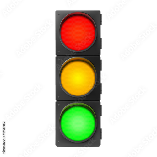 Traffic lights, Isolated on white, Realistic 3d vector illustration, Road safety regulations. Traffic rules concept.