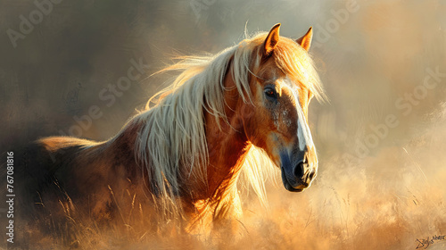 A red Haflinger horse with a white mane  photo