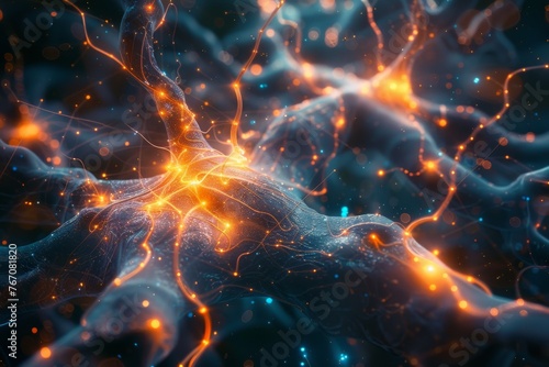 A visualization of human consciousness, where neural networks ignite with stellar luminescence, revealing the intricate pathways of cognitive processes 