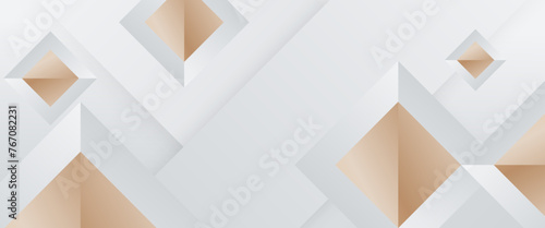 White and gold minimal geometric shape abstract banner. For business banner, formal backdrop, prestigious voucher, luxe invite, wallpaper and background