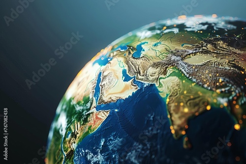 Detailed Planet Earth Globes, Satellite View Focused on America, Asia, Europe, Africa - 3D photo