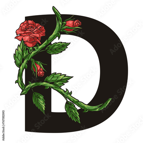 Flower letter D element colorful