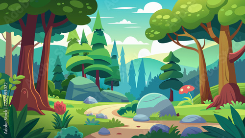 cartoon-forest background-vector-art vector illustration 