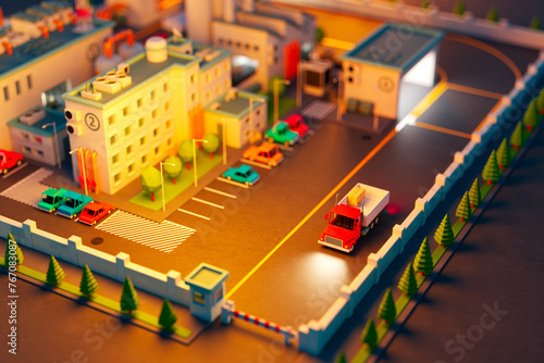 Intricate Miniature Cityscape Featuring Toy Cars and Colorful Buildings