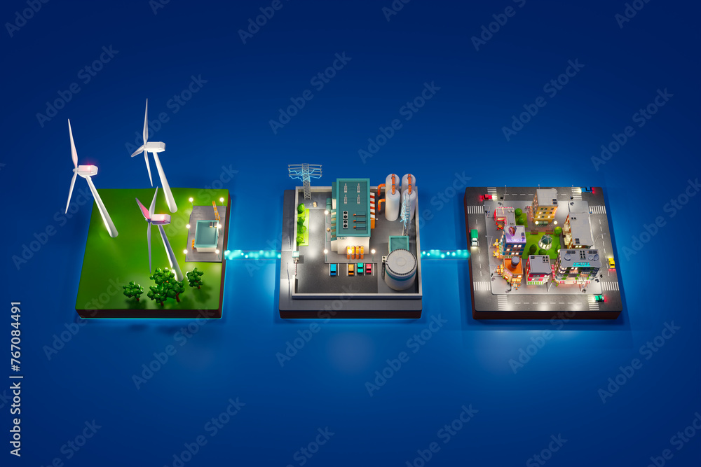 Isometric Cityscape Focused on Renewable Energy and Modern Infrastructure