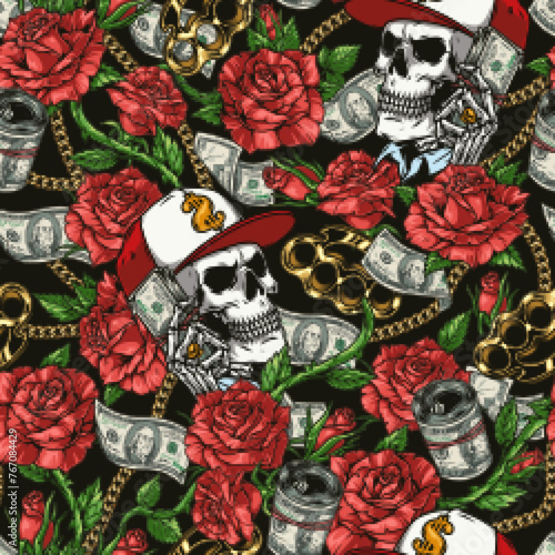 Gangster subculture colorful seamless pattern