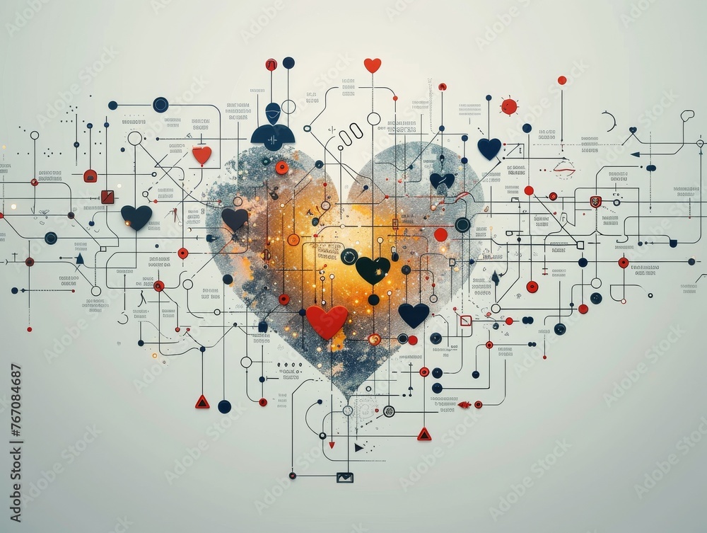 A heart intertwined with business elements in an infographic, showing passion as the core of success   