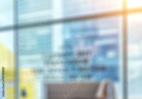 Abstract blur interior of corporate office hotel and hospital lobby
