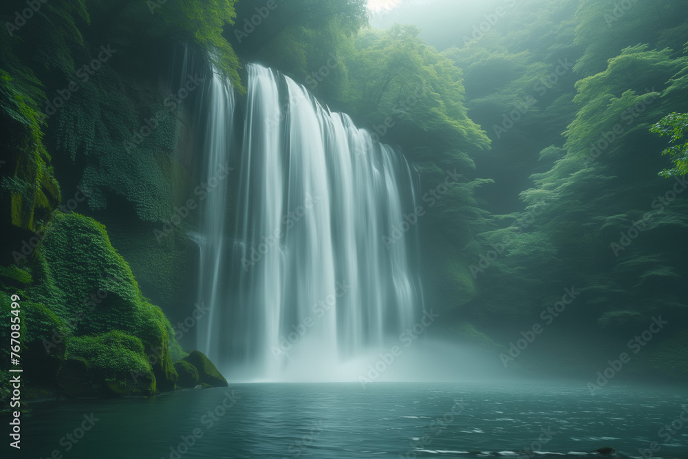 Fototapeta premium A serene waterfall scene in the jungle
