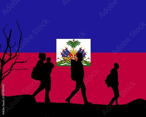 Immigration and refugees front of Haiti flag, immigrant and refugee concept