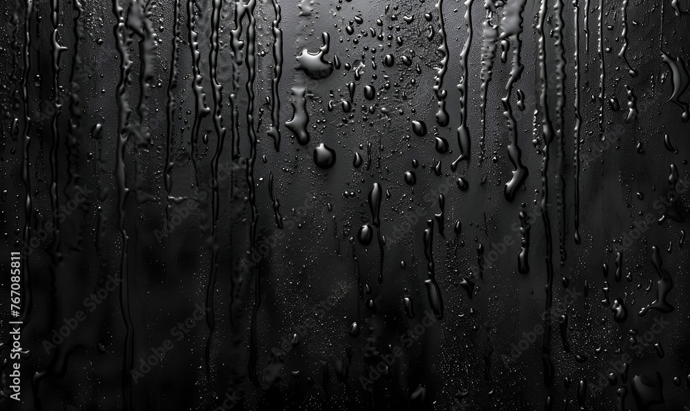 Rain Effect, dark black background with fog, lightened from top, Part of series, photo, Heavy rain falling down on ground against dark background, Generative Ai - obrazy, fototapety, plakaty 