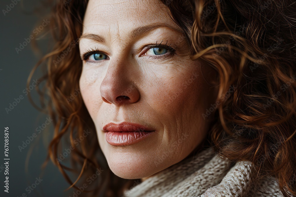 Portrait of a beautiful middle-aged woman with curly hair. Portrait of a beautiful middle-aged woman with curly hair.