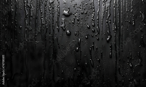 Rain Effect, dark black background with fog, lightened from top, Part of series, photo, Heavy rain falling down on ground against dark background, Generative Ai