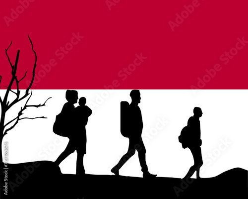 Immigration and refugees front of Indonesia flag, immigrant and refugee concept