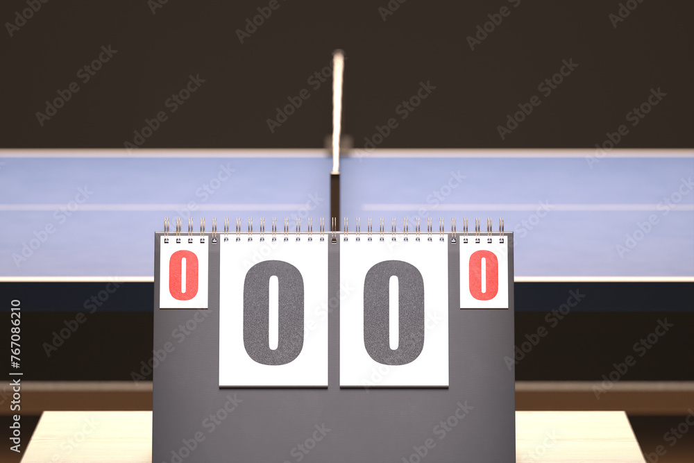 Exciting Start of a Table Tennis Match with Scoreboard Showing 0-0