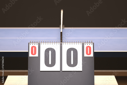 Obraz na płótnie Exciting Start of a Table Tennis Match with Scoreboard Showing 0-0 w salonie