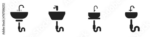 Washbasin linear editable set vector icon. Outline of a hand washer vector logo. Interior bathroom furniture vector. Simple style hand wash basin.