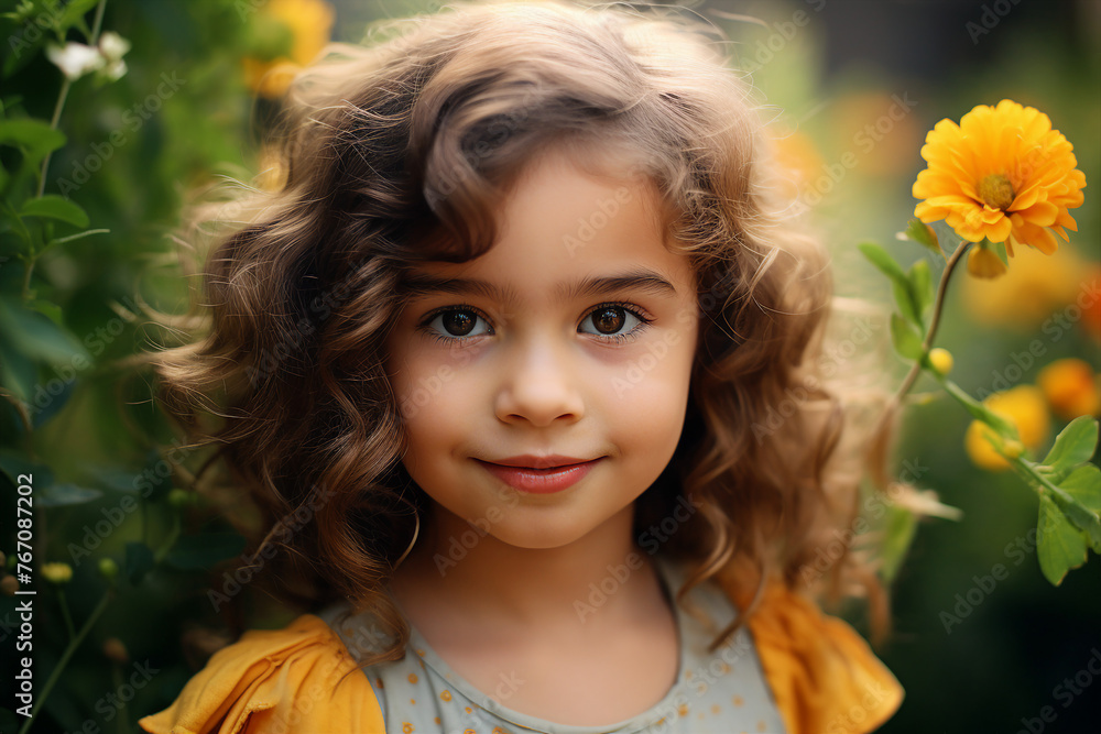 Fototapeta premium Generative AI image of a adorable beautiful cute baby on summer holidays vacation outside
