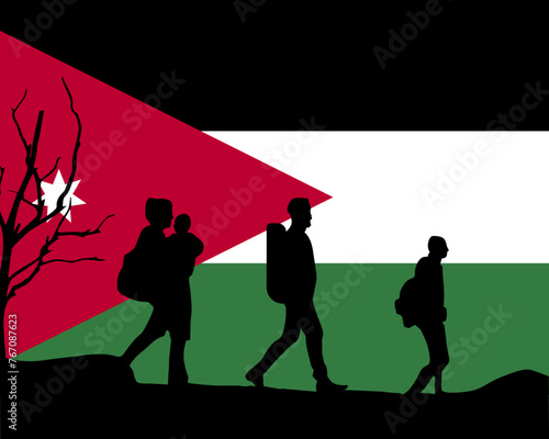 Immigration and refugees front of Jordan flag, immigrant and refugee concept