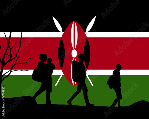 Immigration and refugees front of Kenya flag, immigrant and refugee concept