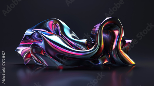 Abstract iridescent shape, dark background design, 3d render. Abstract background