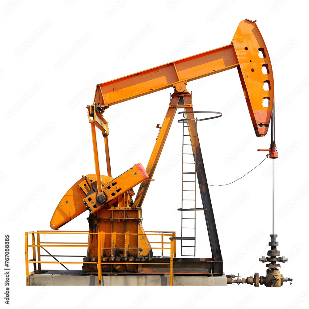 Orange Oil Pumpjack Isolated on White Background for Industrial Energy Concept Orange Oil Pumpjack Isolated on White Background for Industrial Energy Concept