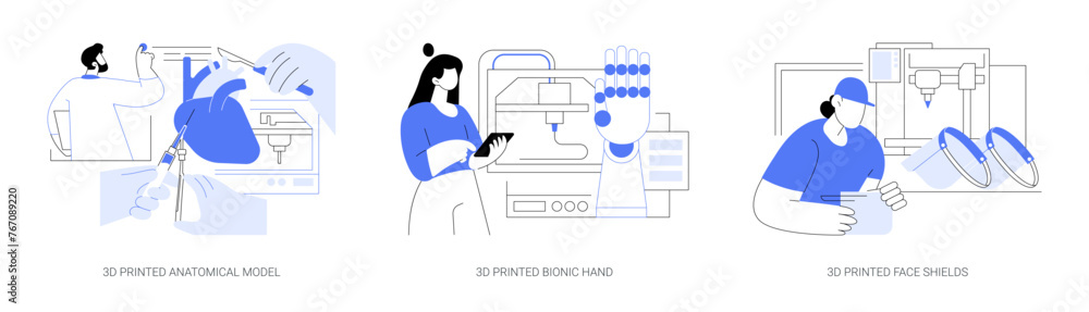 3D printing in healthcare isolated cartoon vector illustrations se - obrazy, fototapety, plakaty 