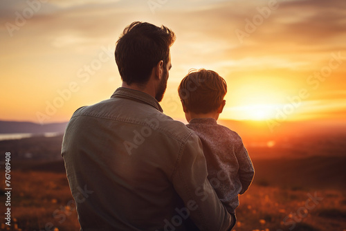 Lovable little child with his her mom dad happy family mother father day celebration Generative AI photo