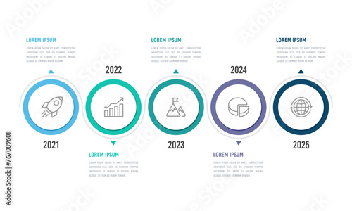 Business timeline template. Important business event infographics circle design. Vector illustration.