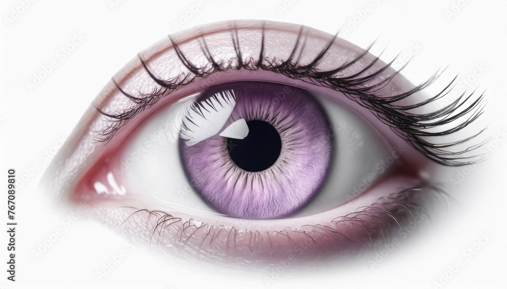 Human purple eye with button inside. Eye vision concept. Abstract image, isolated on white background. Human purple eye with button inside. Eye vision concept. Abstract image, isolated on white background.