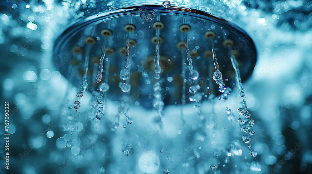 Shower head and falling water drops. Shower head and falling water drops.