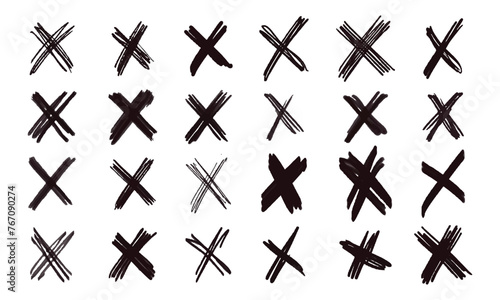 Strikethroughs and scribbles. 45 randomly drawn squiggles and doodles. Vector set of handwritten crosses