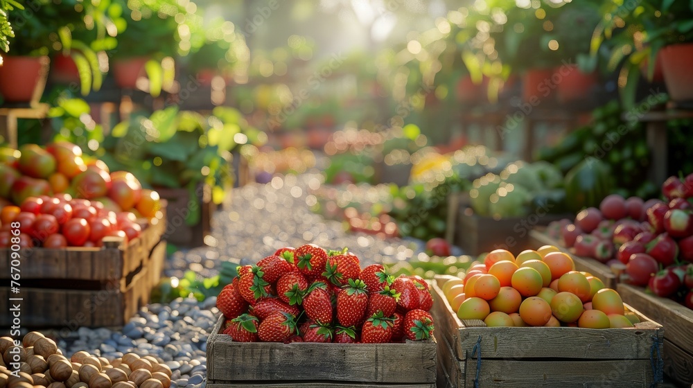 Summer 3D Blender farmers market scene showcasing local Summer 3D Blender farmers market scene showcasing local