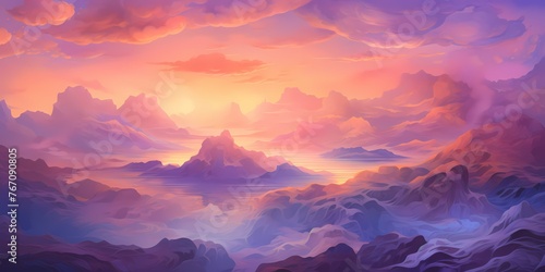 A radiant gradient vista, evolving from amber hues to mystical purples, creating a dynamic canvas for graphic resources.