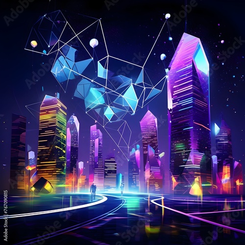 Low Poly Futuristic Neon Design: A Geometric Rendering of Radiant Trimetric Art photo