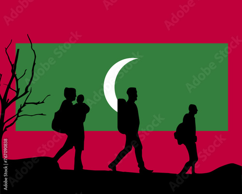 Immigration and refugees front of Maldives flag, immigrant and refugee concept