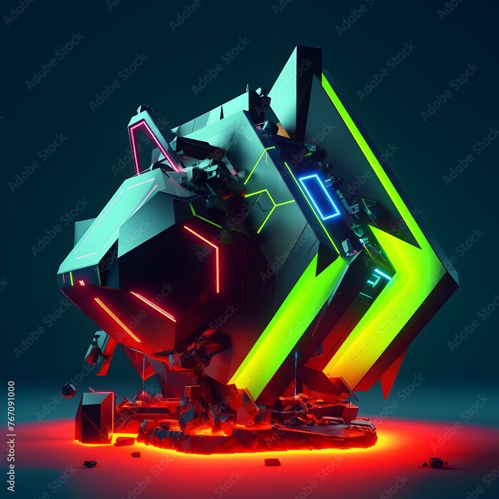 Futuristic Low Poly Neon 3D Rendering: A Dazzling Virtual Illumination - obrazy, fototapety, plakaty 