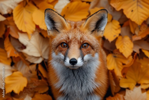 White background with orange leaves and a fox